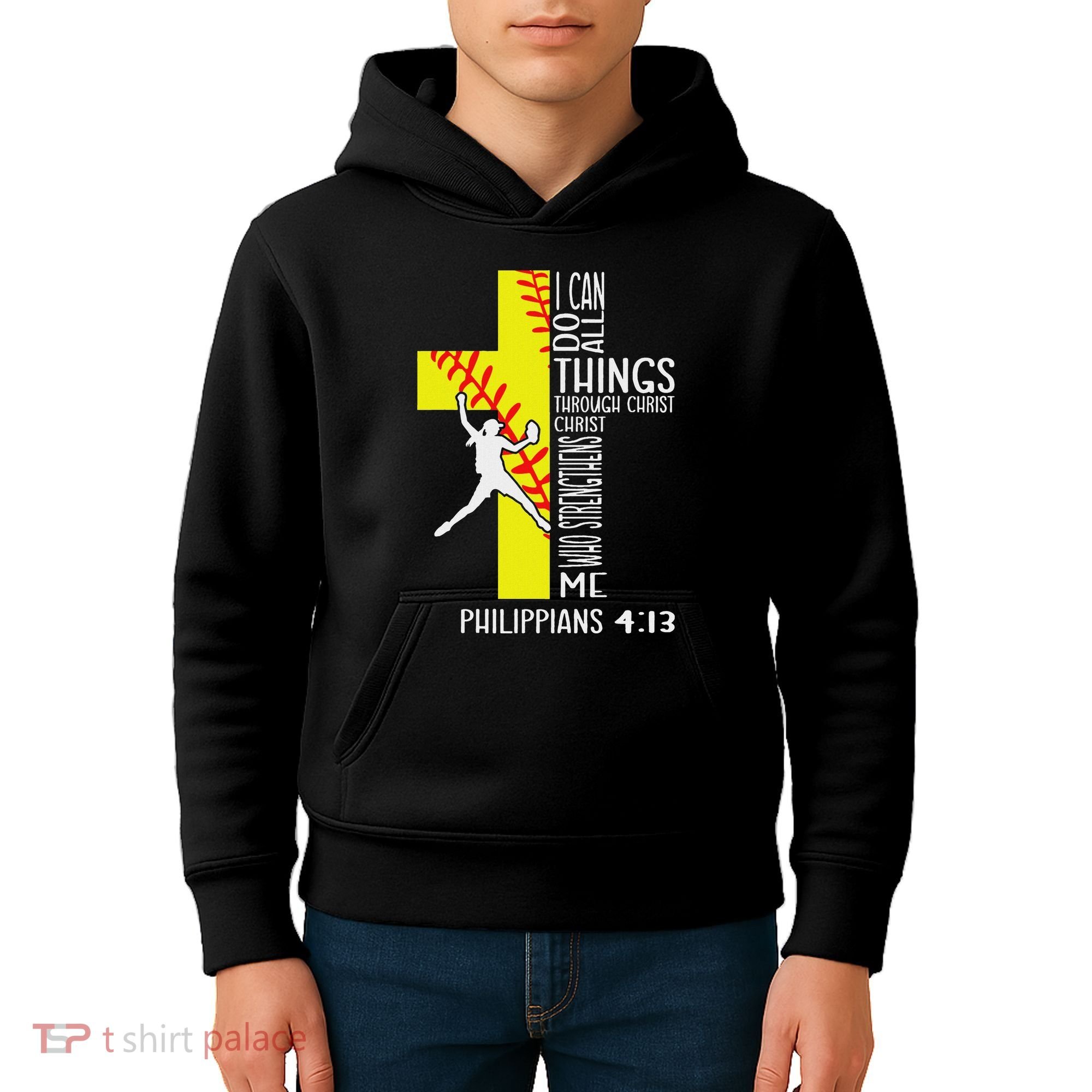 I Can Do All Things Through Christ Softball Christian Bible Kids Hoodie