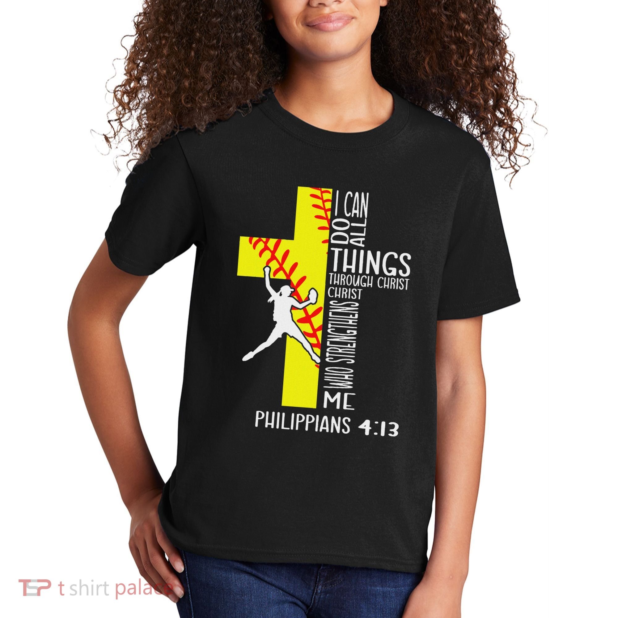 I Can Do All Things Through Christ Softball Christian Bible Kids T-Shirt