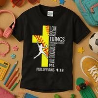 I Can Do All Things Through Christ Softball Christian Bible Kids T-Shirt thumb 3