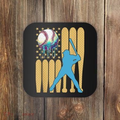 Ice Cream Drip Baseball Bat Baseball Player 4th Of July Coaster