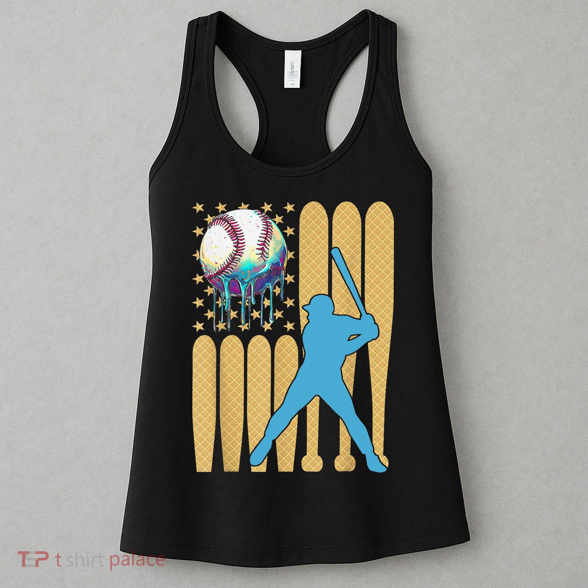 Ice Cream Drip Baseball Bat Baseball Player 4th Of July Women's Tank Top