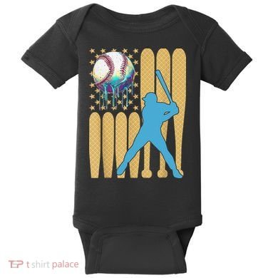 Ice Cream Drip Baseball Bat Baseball Player 4th Of July Baby Bodysuit