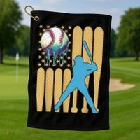 Ice Cream Drip Baseball Bat Baseball Player 4th Of July Golf Towel thumb 1