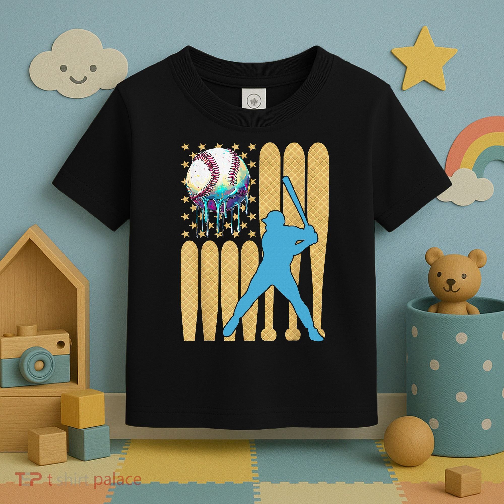 Ice Cream Drip Baseball Bat Baseball Player 4th Of July Toddler T-Shirt