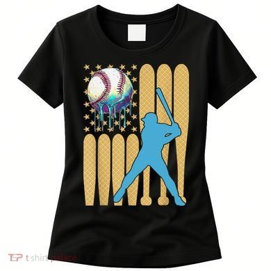 Ice Cream Drip Baseball Bat Baseball Player 4th Of July Women's T-Shirt