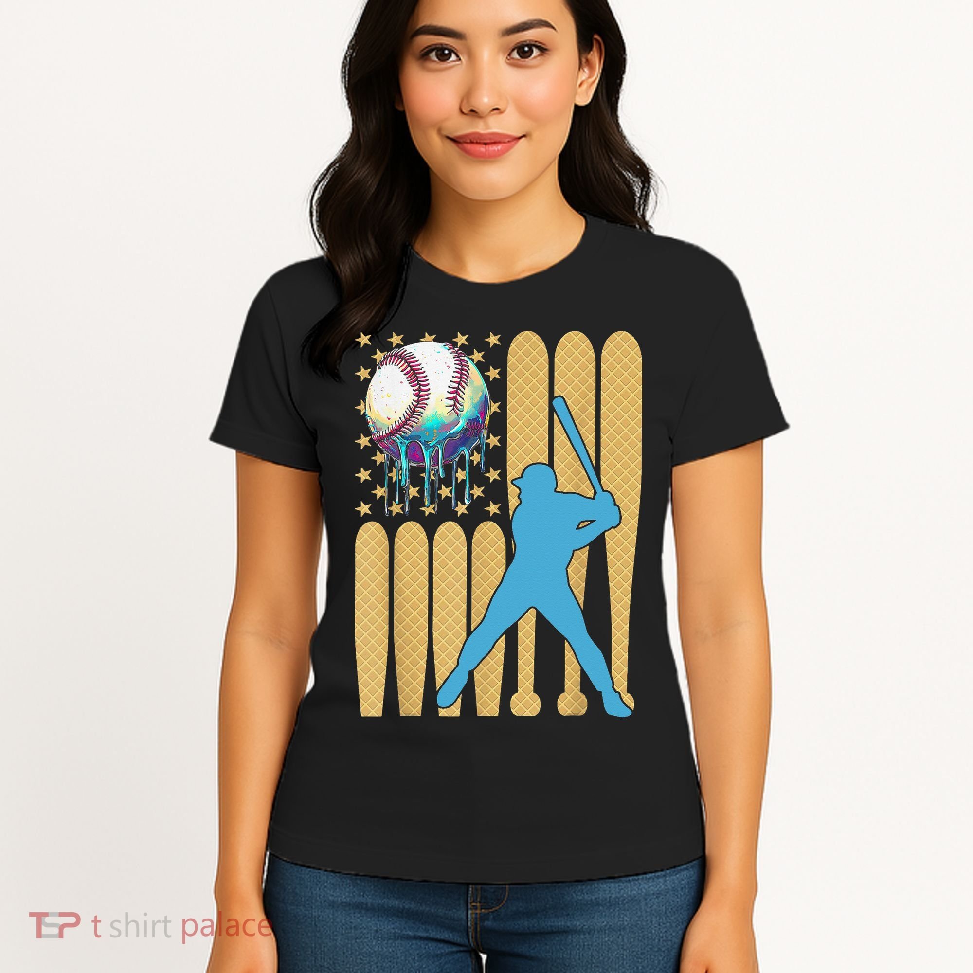 Ice Cream Drip Baseball Bat Baseball Player 4th Of July Women's T-Shirt