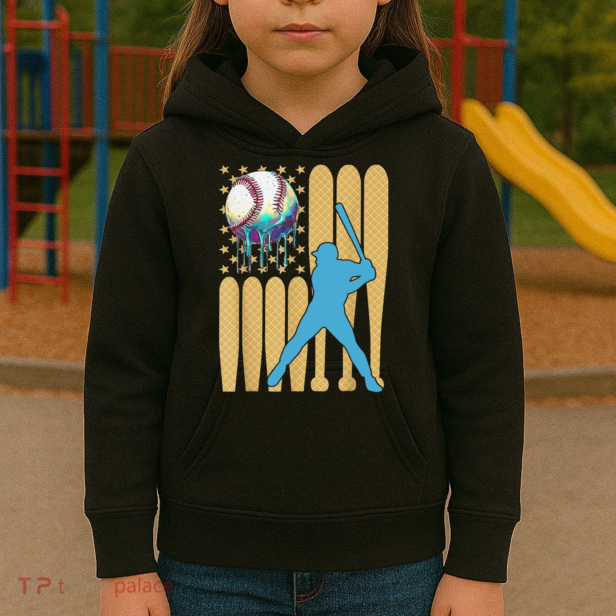 Ice Cream Drip Baseball Bat Baseball Player 4th Of July Kids Hoodie