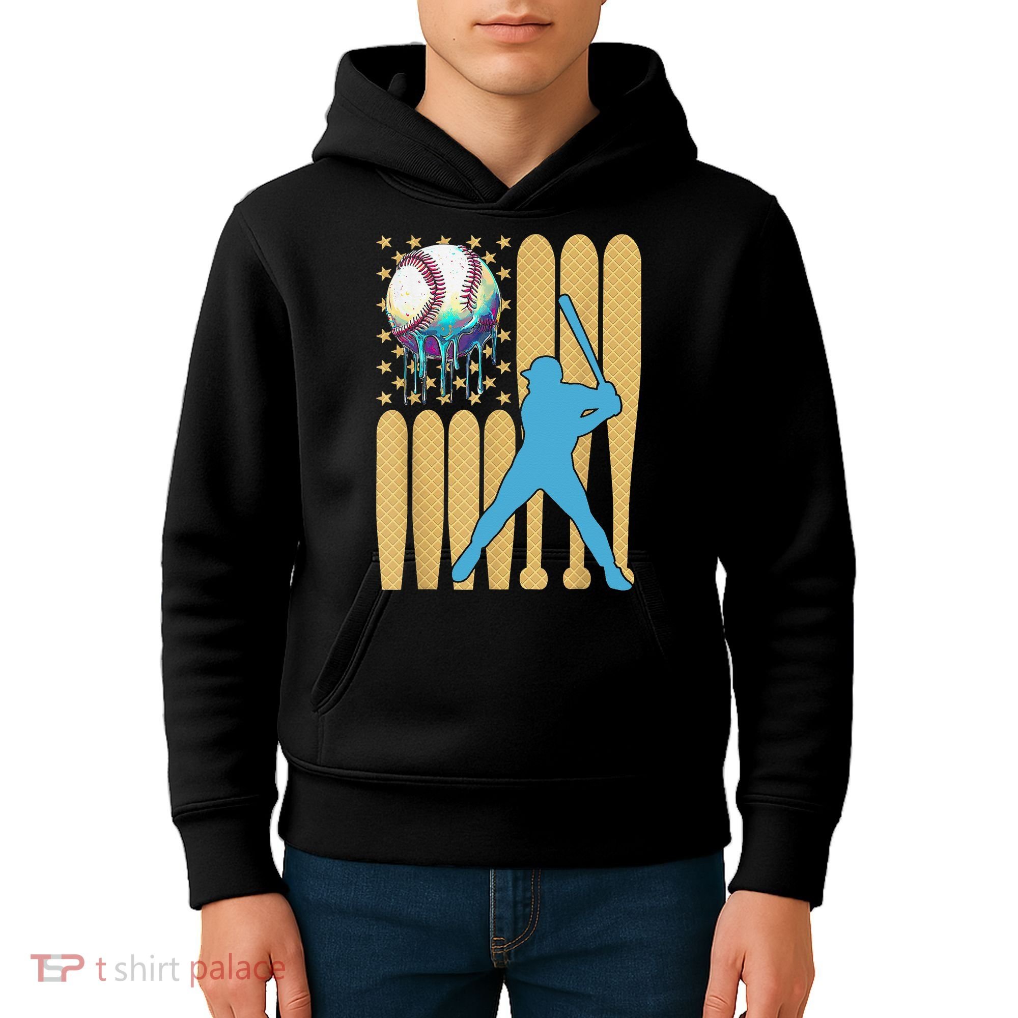 Ice Cream Drip Baseball Bat Baseball Player 4th Of July Kids Hoodie