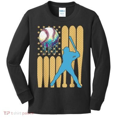 Ice Cream Drip Baseball Bat Baseball Player 4th Of July Kids Long Sleeve Shirt