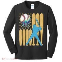 Ice Cream Drip Baseball Bat Baseball Player 4th Of July Kids Long Sleeve Shirt thumb 0