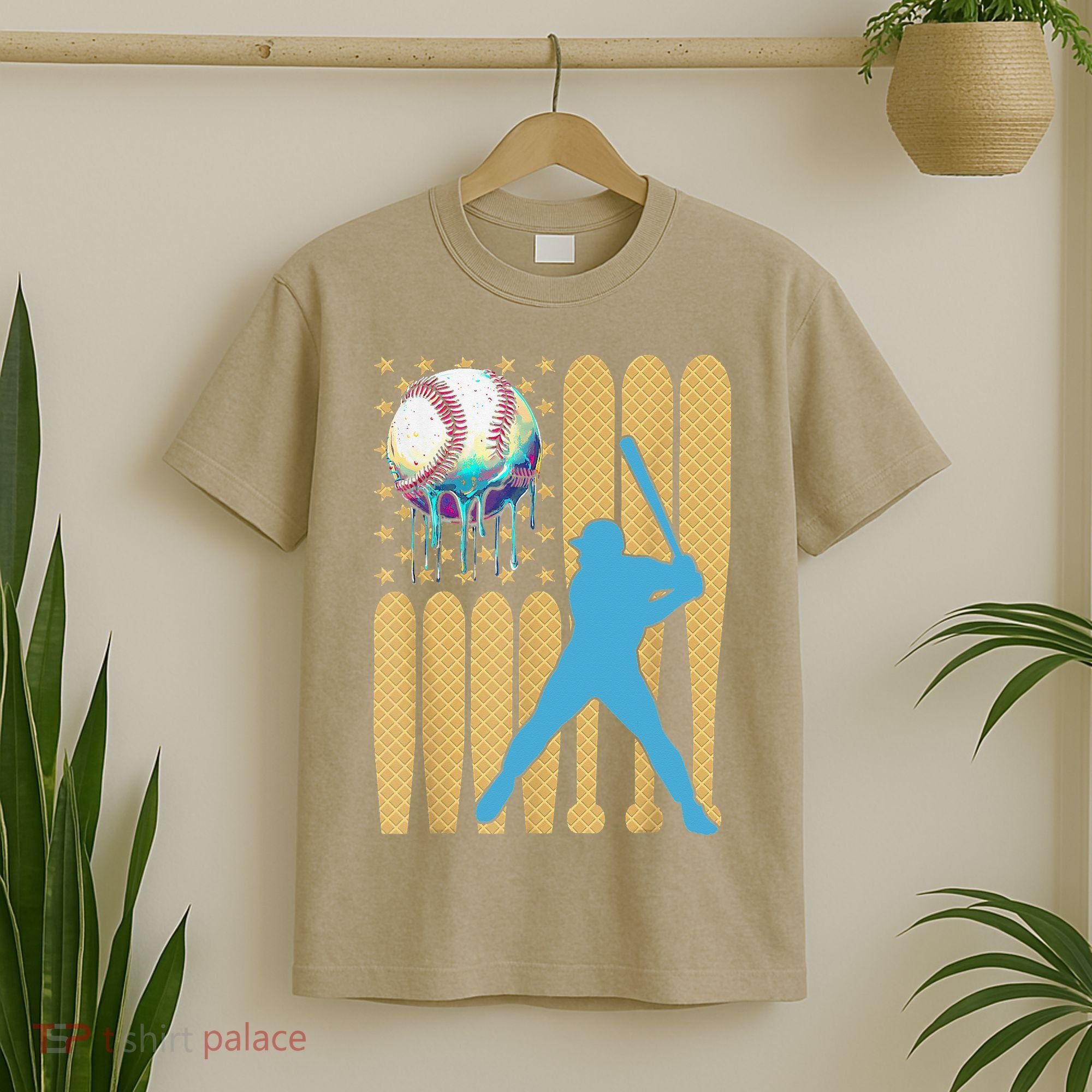 Ice Cream Drip Baseball Bat Baseball Player 4th Of July T-Shirt