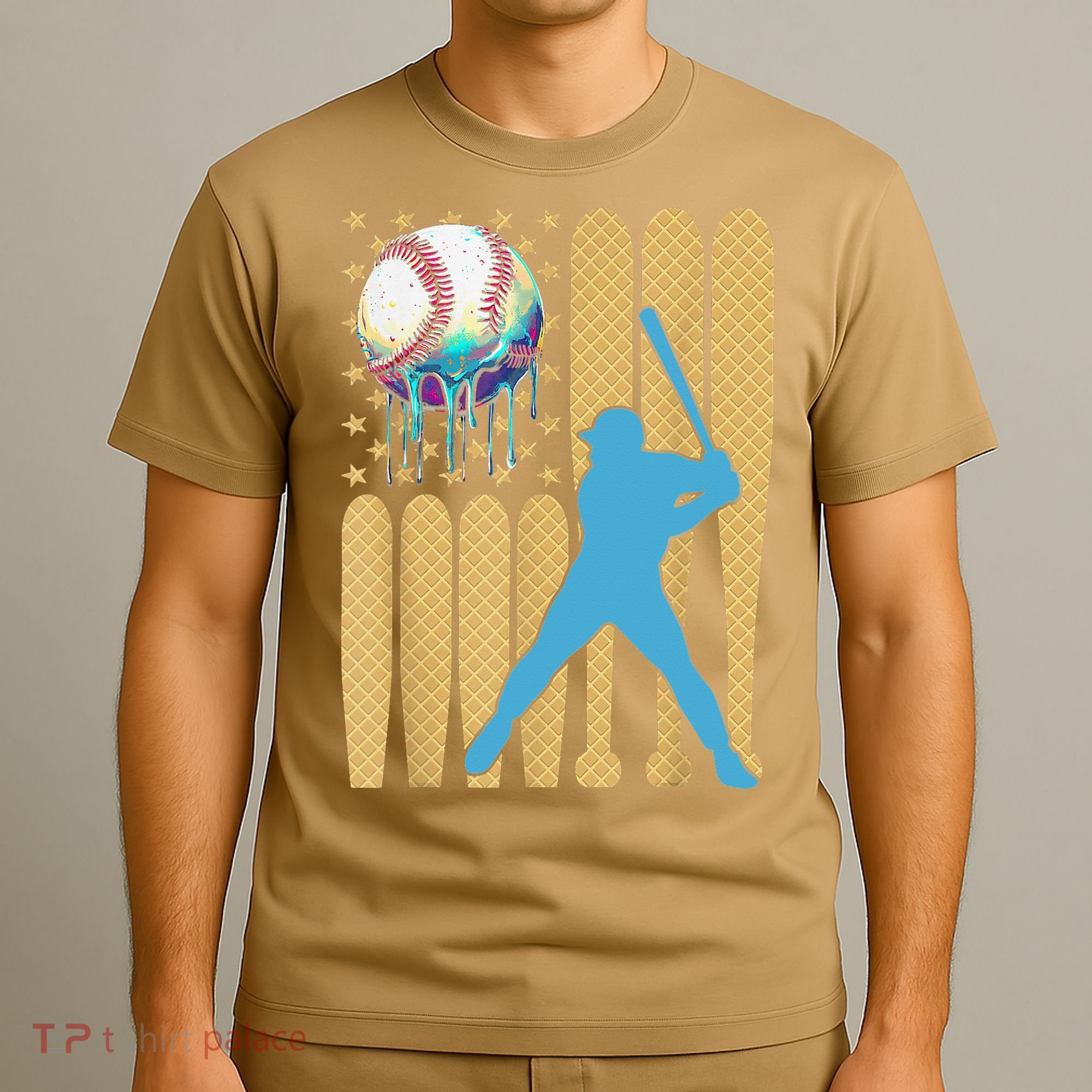 Ice Cream Drip Baseball Bat Baseball Player 4th Of July T-Shirt