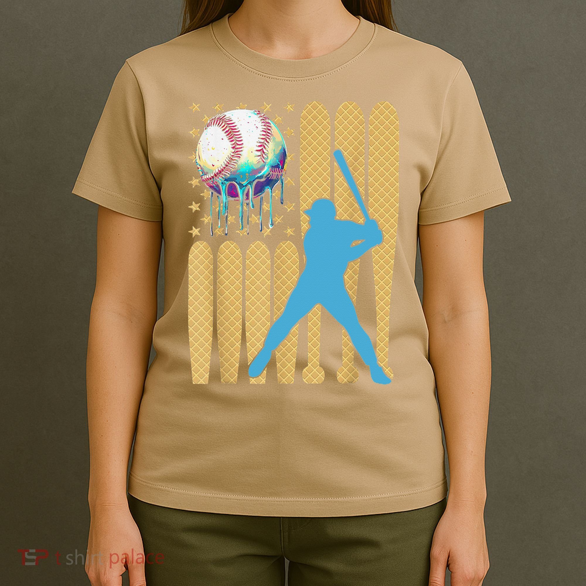 Ice Cream Drip Baseball Bat Baseball Player 4th Of July T-Shirt