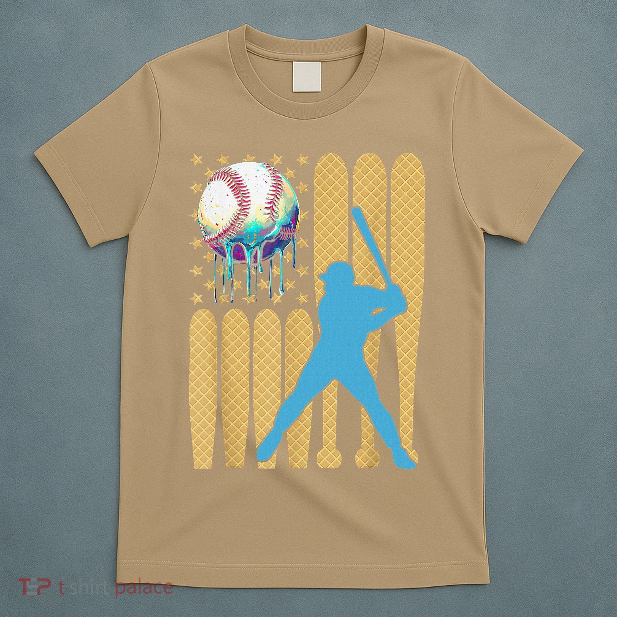 Ice Cream Drip Baseball Bat Baseball Player 4th Of July T-Shirt