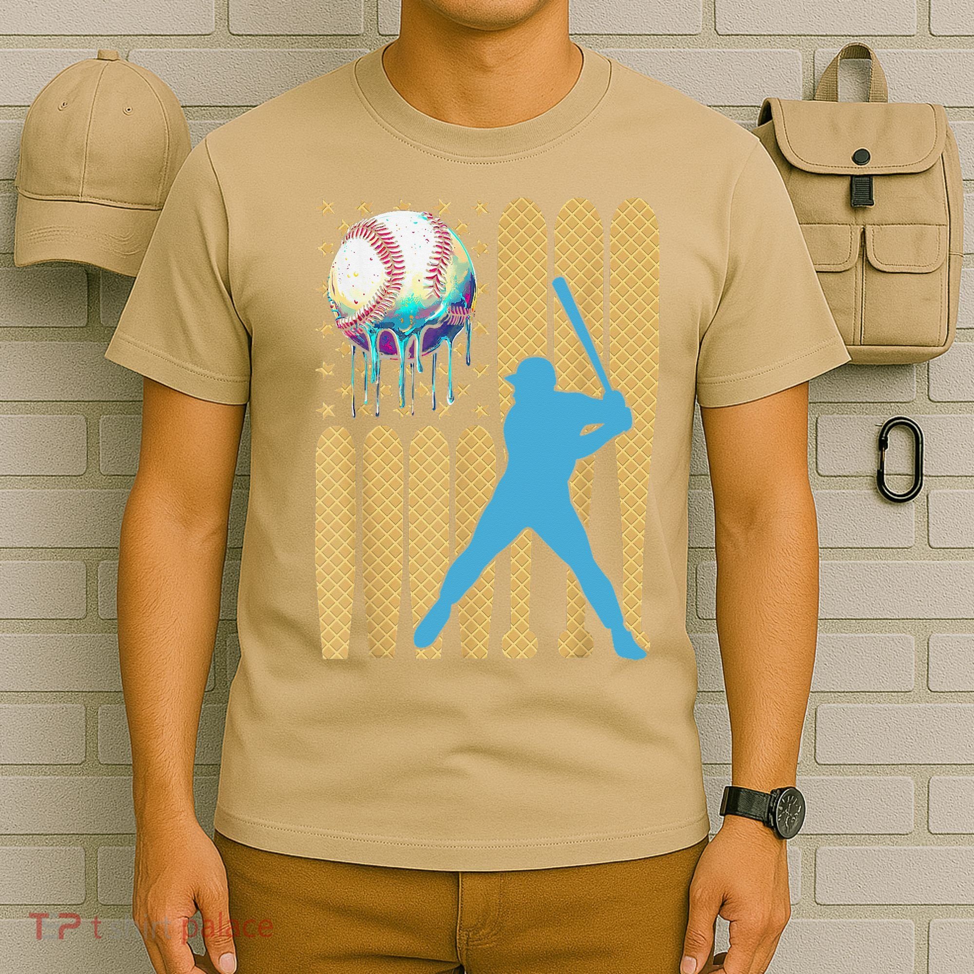Ice Cream Drip Baseball Bat Baseball Player 4th Of July T-Shirt
