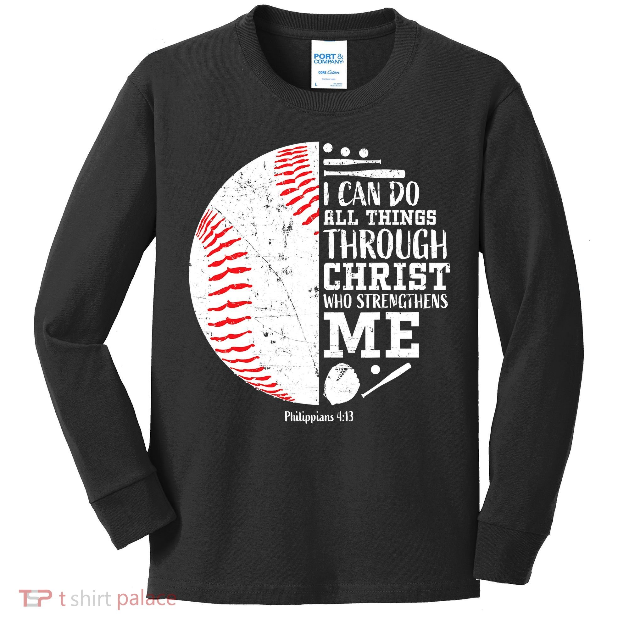 I Can Do All Things Through Christ Who Strengthens Me Baseball Kids Long Sleeve Shirt