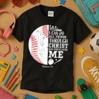 I Can Do All Things Through Christ Who Strengthens Me Baseball Kids T-Shirt thumb 3