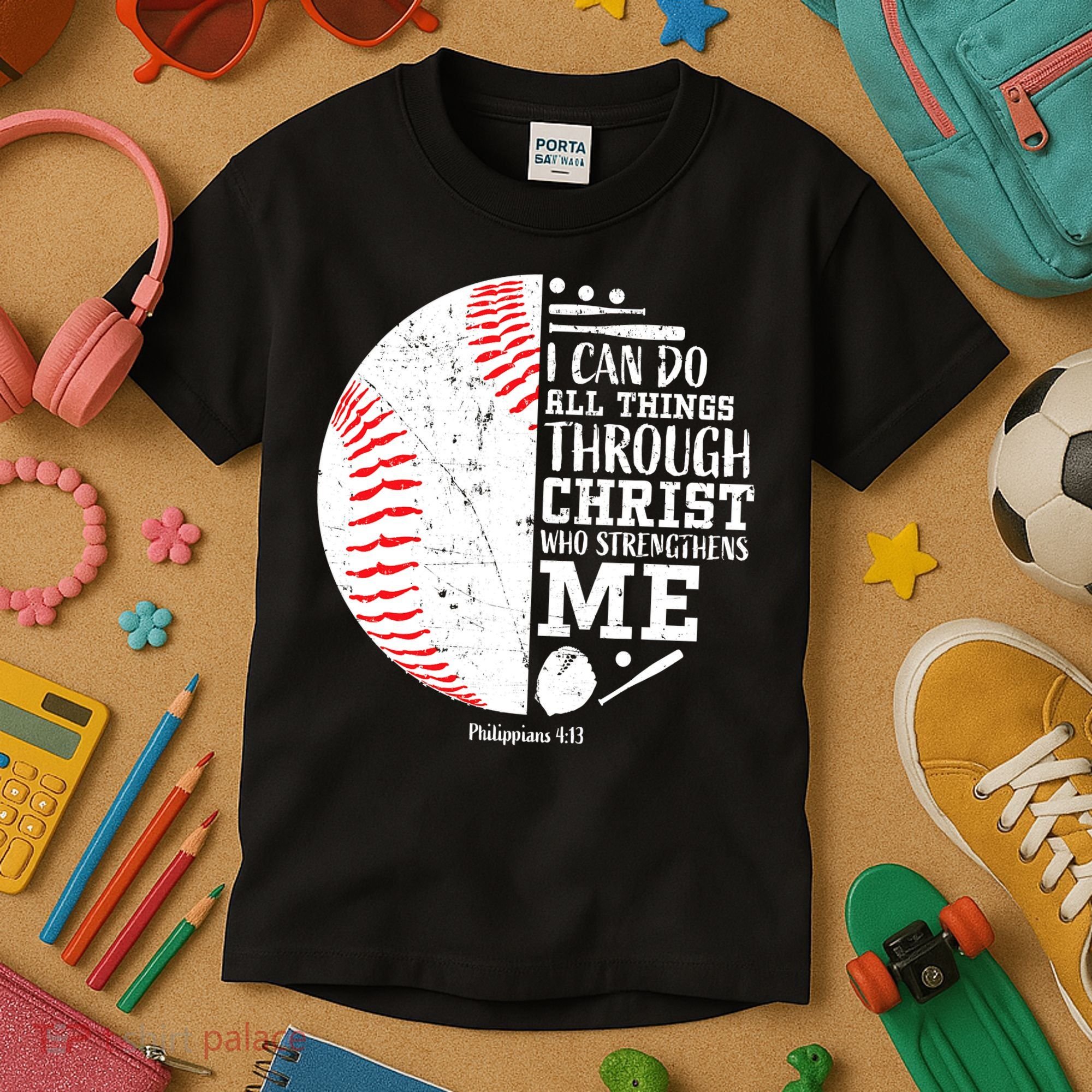 I Can Do All Things Through Christ Who Strengthens Me Baseball Kids T-Shirt