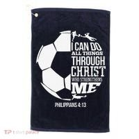 I Can Do All Things Through Christ Soccer Player Christian Golf Towel thumb 0