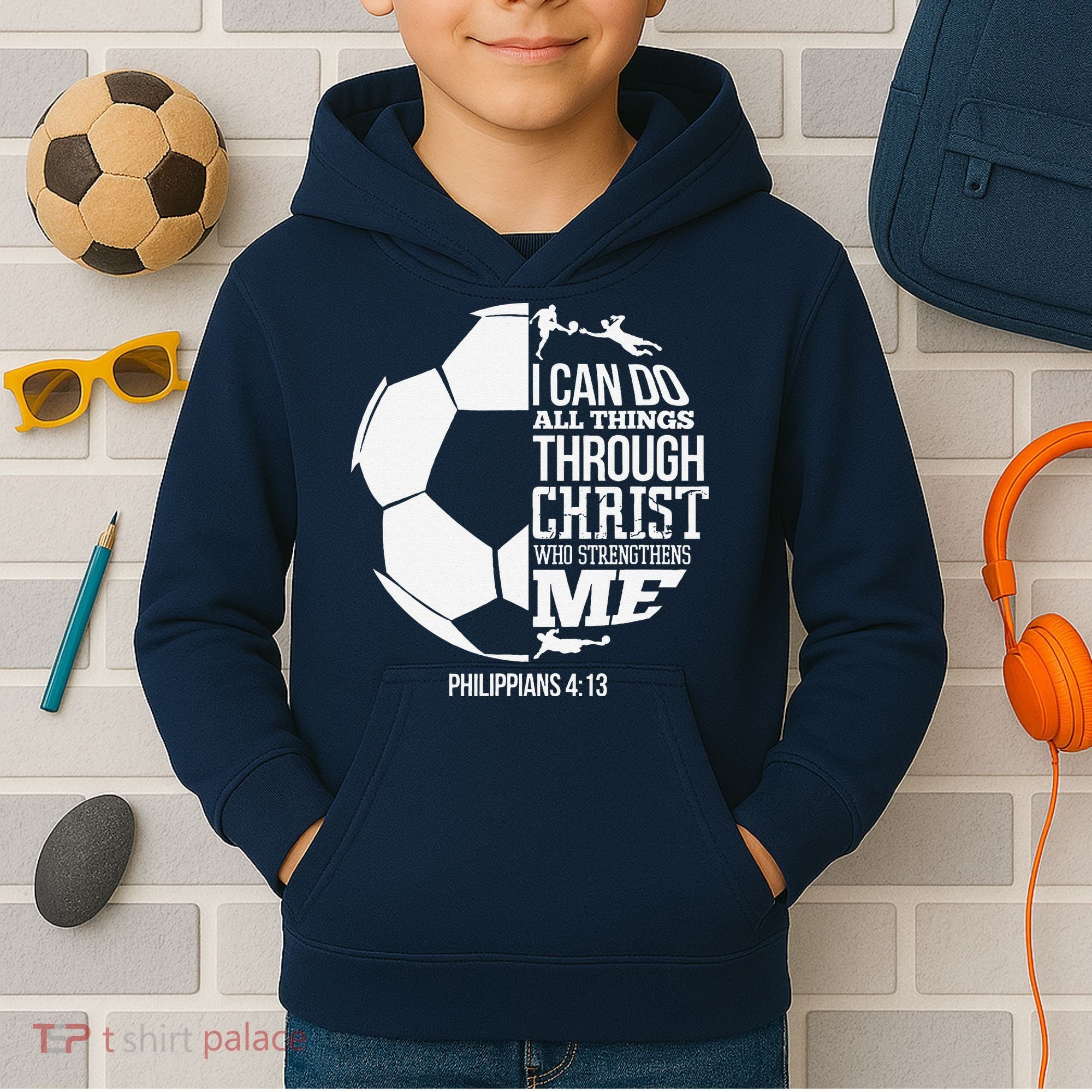 I Can Do All Things Through Christ Soccer Player Christian Kids Hoodie