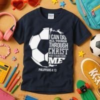 I Can Do All Things Through Christ Soccer Player Christian Kids T-Shirt thumb 3