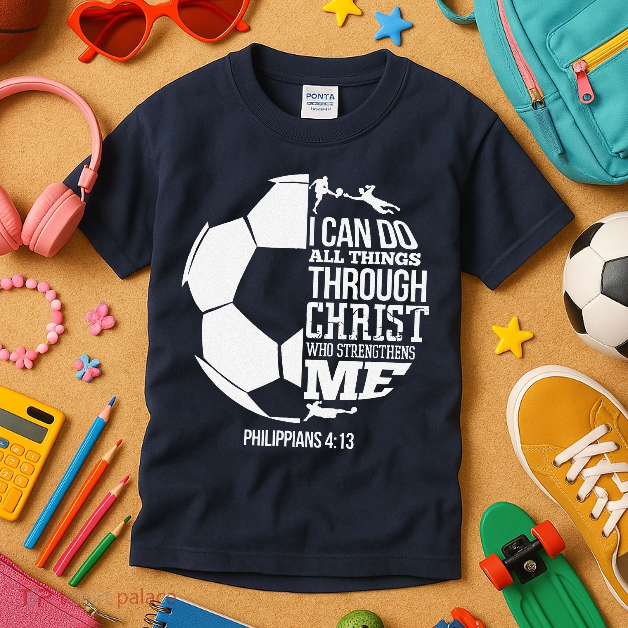I Can Do All Things Through Christ Soccer Player Christian Kids T-Shirt