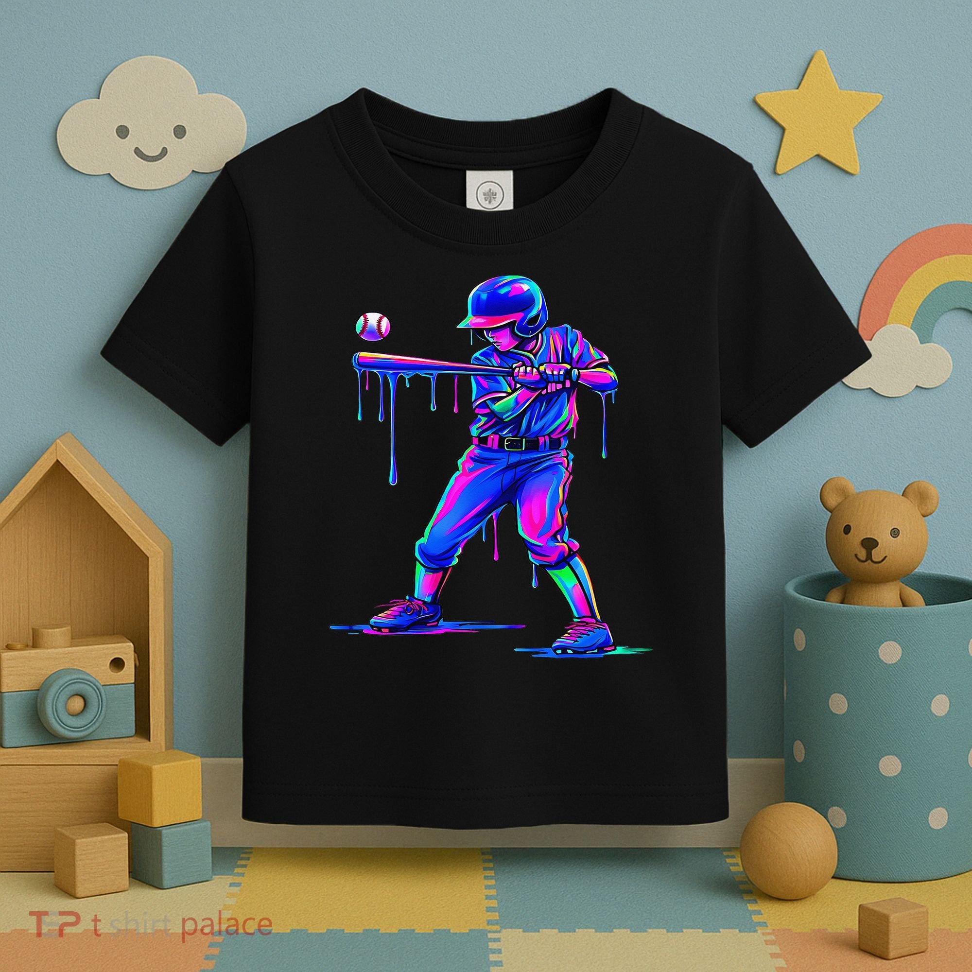 Ice Cream Drip Baseball Melting Bat Player Toddler T-Shirt