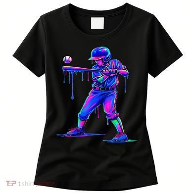 Ice Cream Drip Baseball Melting Bat Player Women's T-Shirt