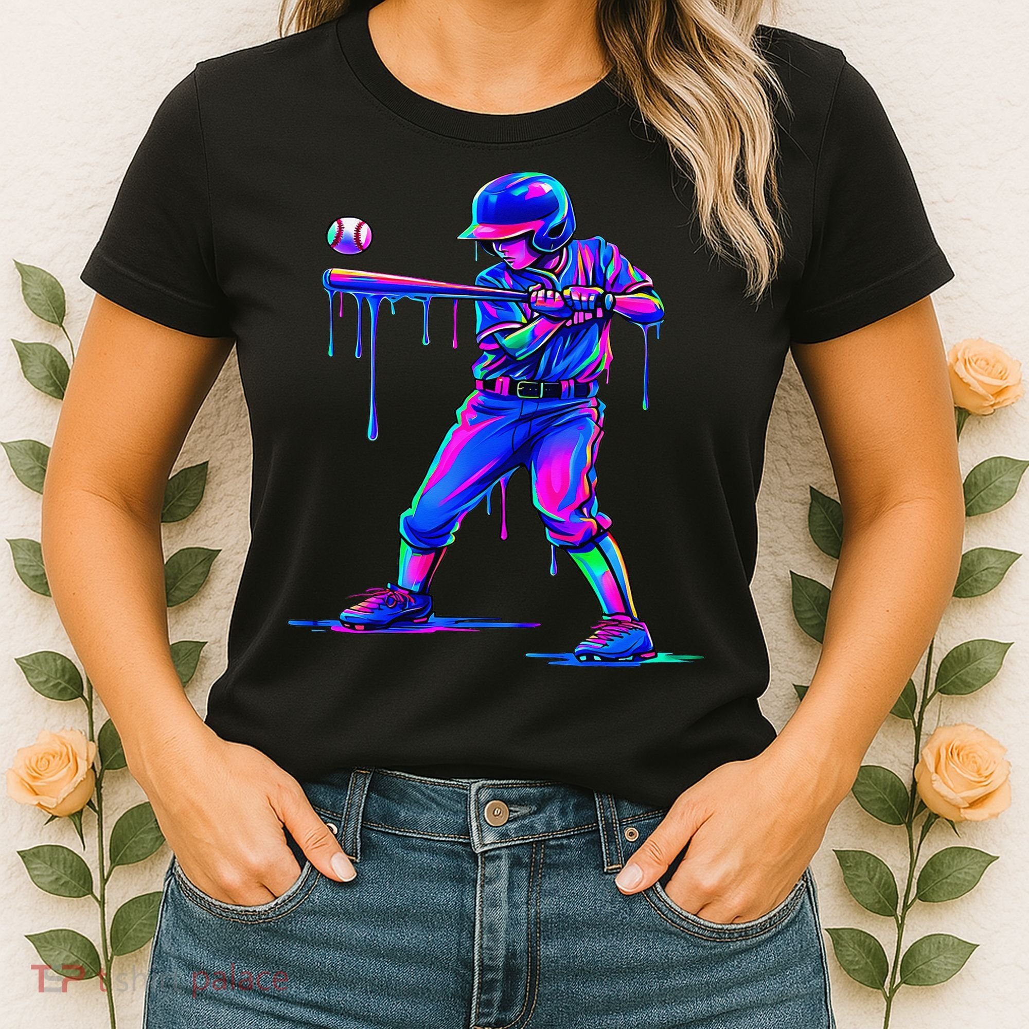 Ice Cream Drip Baseball Melting Bat Player Women's T-Shirt