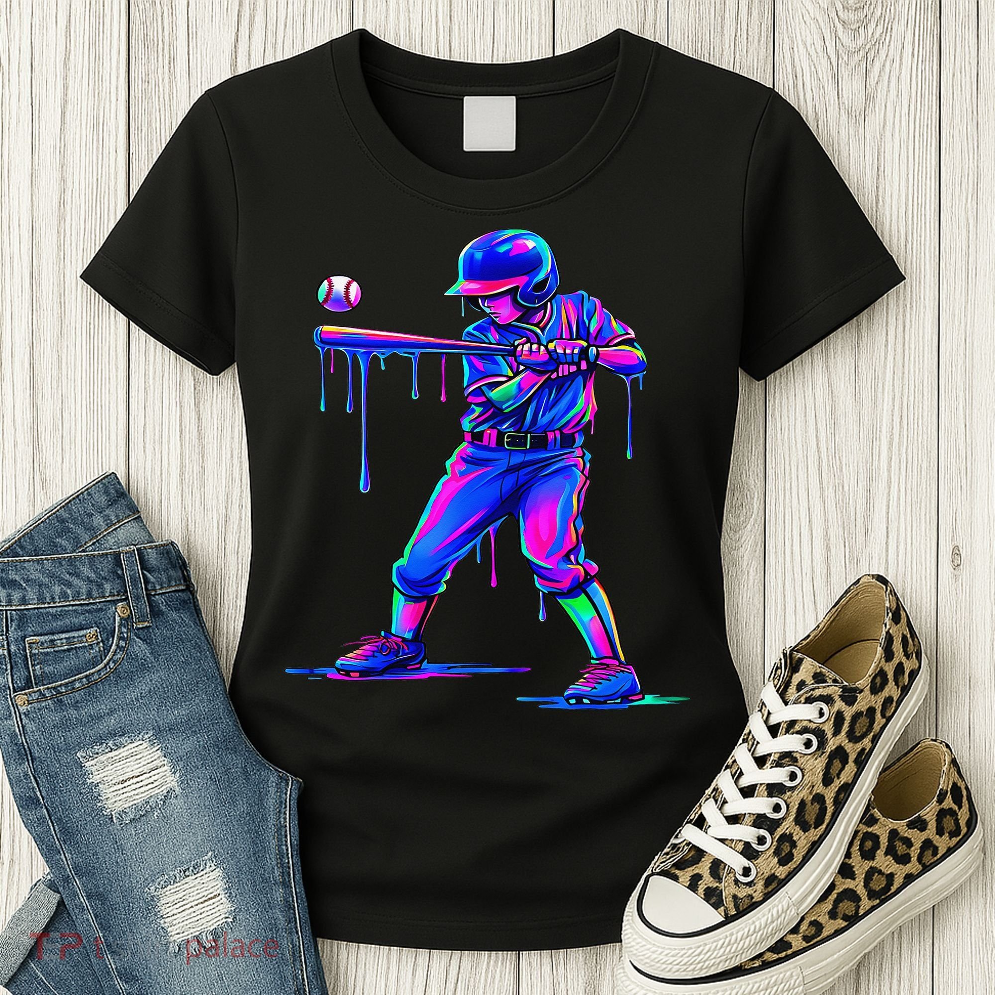 Ice Cream Drip Baseball Melting Bat Player Women's T-Shirt