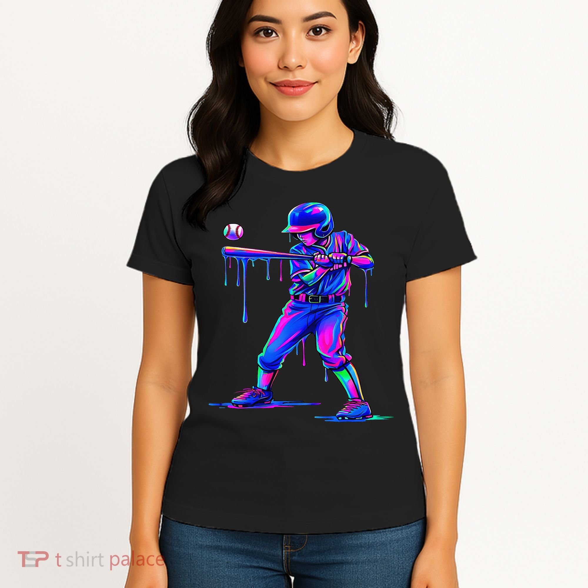 Ice Cream Drip Baseball Melting Bat Player Women's T-Shirt