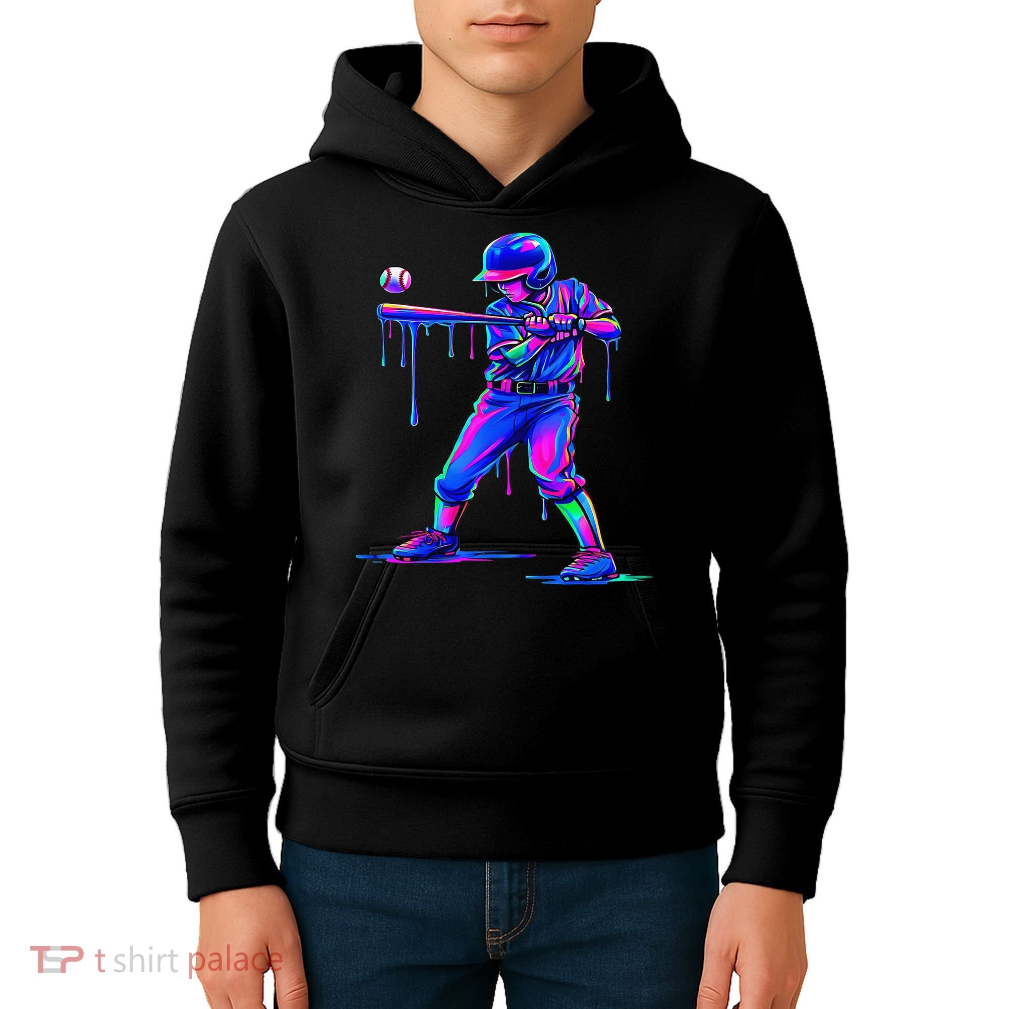 Ice Cream Drip Baseball Melting Bat Player Kids Hoodie