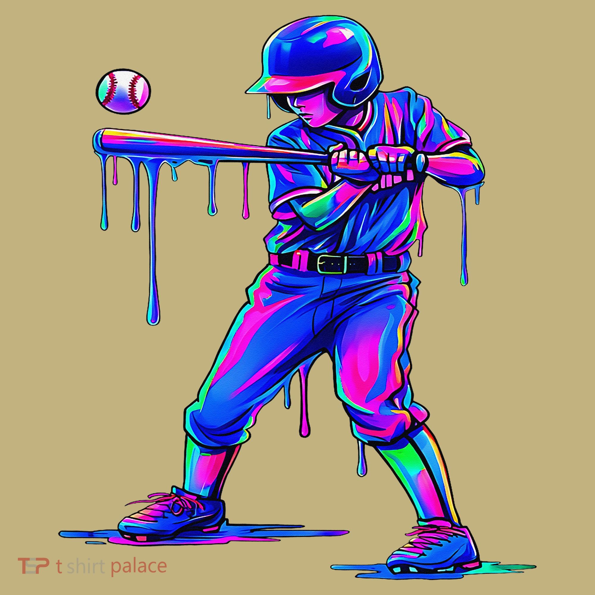 Ice Cream Drip Baseball Melting Bat Player Kids T-Shirt