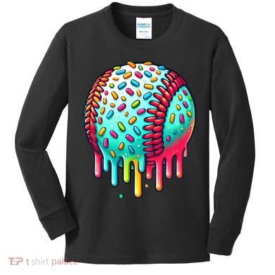 Ice Cream Drip Baseball Stuff Baseball Drip Kids Long Sleeve Shirt