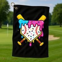 Ice Cream Drip Baseball Bat Home Plate Cool Golf Towel thumb 1