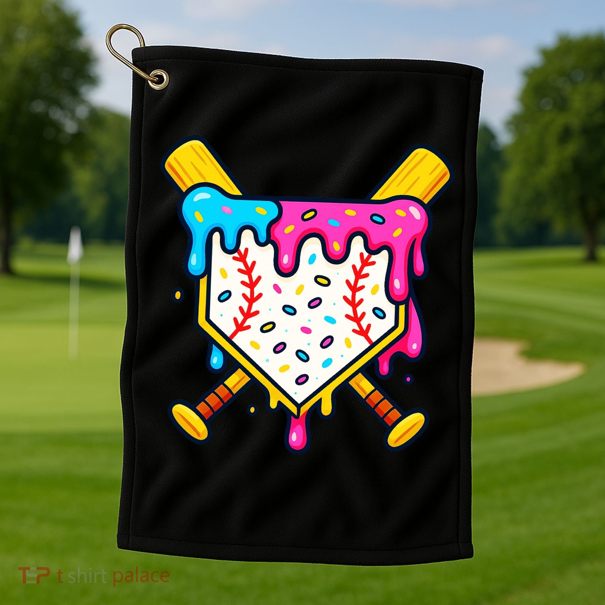 Ice Cream Drip Baseball Bat Home Plate Cool Golf Towel