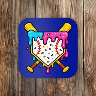 Ice Cream Drip Baseball Bat Home Plate Cool Coaster
