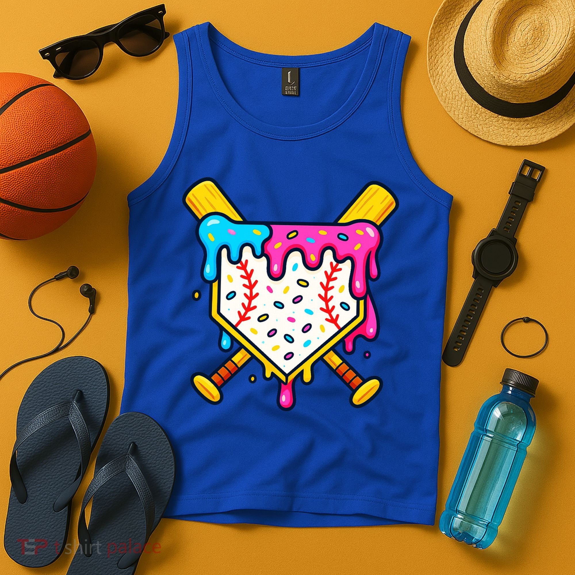Ice Cream Drip Baseball Bat Home Plate Cool Tank Top