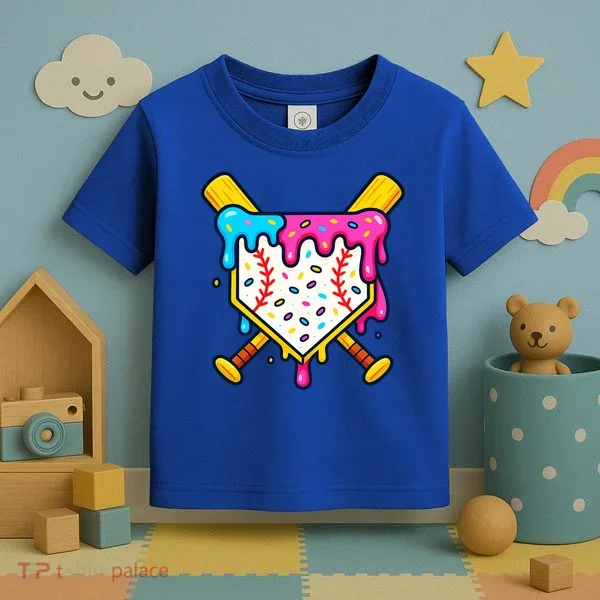 Ice Cream Drip Baseball Bat Home Plate Cool Toddler T-Shirt