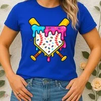 Ice Cream Drip Baseball Bat Home Plate Cool Women's T-Shirt thumb 2