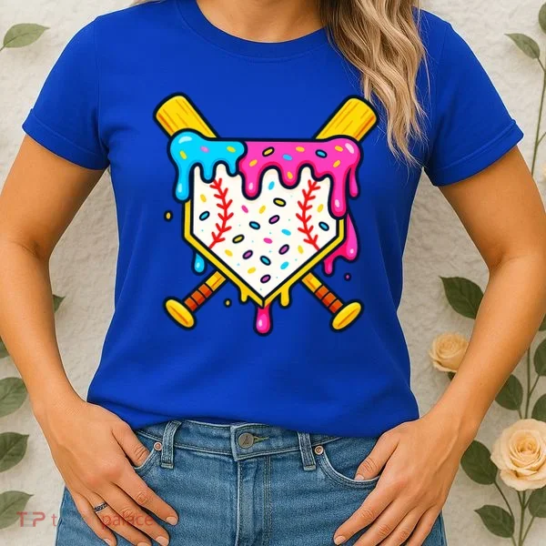 Ice Cream Drip Baseball Bat Home Plate Cool Women's T-Shirt