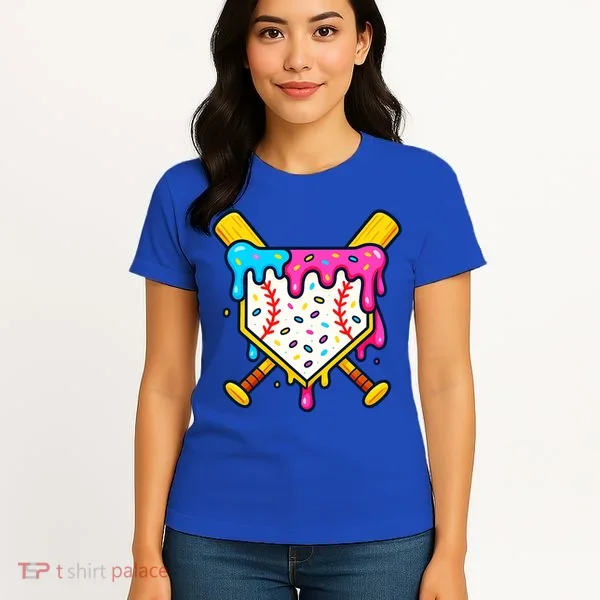 Ice Cream Drip Baseball Bat Home Plate Cool Women's T-Shirt