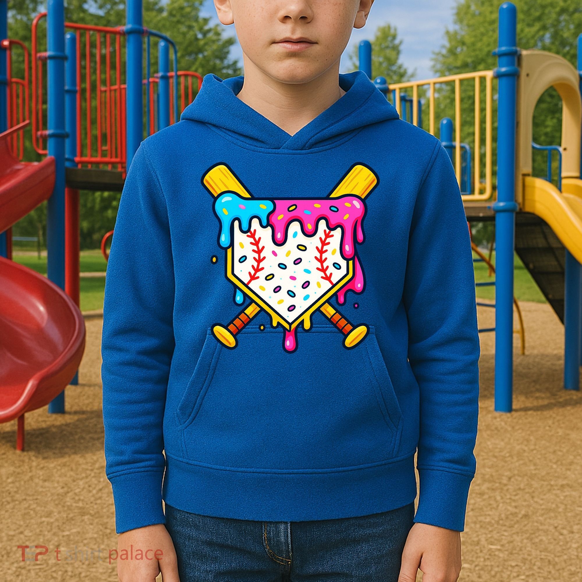 Ice Cream Drip Baseball Bat Home Plate Cool Kids Hoodie
