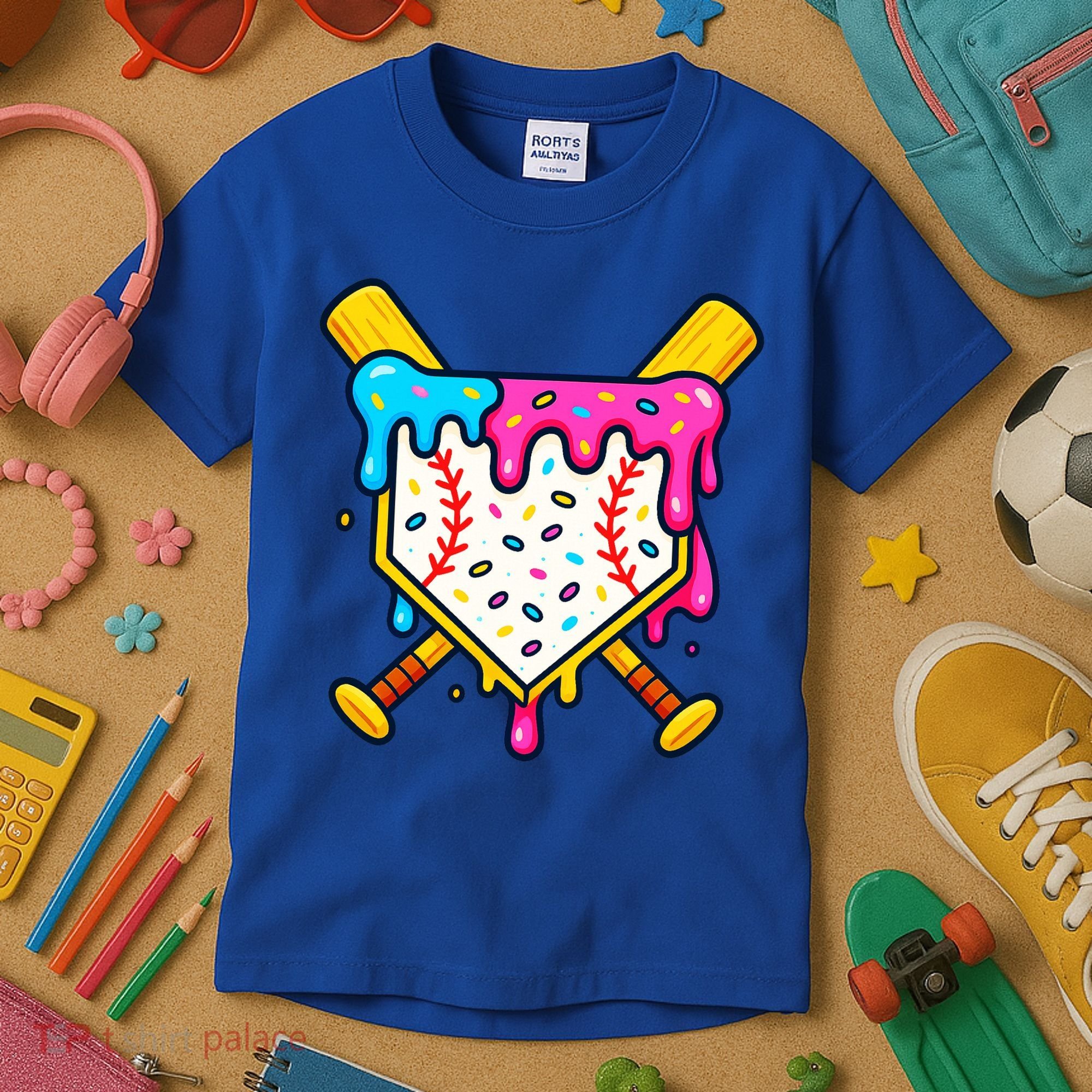 Ice Cream Drip Baseball Bat Home Plate Cool Kids T-Shirt