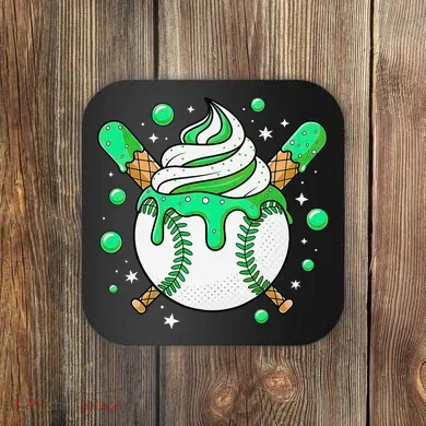 Ice Cream Drip Baseball Stuff Stuff Baseball Coaster
