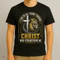 I Can Do All Things Through Christ Lion Cross T-Shirt thumb 3
