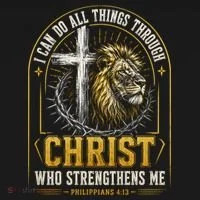 I Can Do All Things Through Christ Lion Cross Button thumb 1