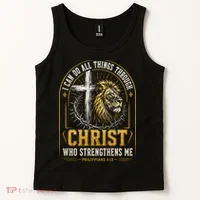 I Can Do All Things Through Christ Lion Cross Tank Top thumb 2