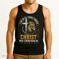 I Can Do All Things Through Christ Lion Cross Tank Top thumb 3
