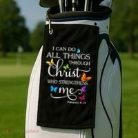 I Can Do All Things Through Christ Butterfly Art Gift Religious Cool Gift Golf Towel thumb 2